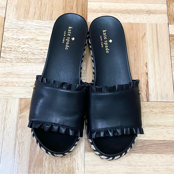 KATE SPADE “Zahara” Ruffle Trim Black Slides Espadrille Size 7.5 - Picture 6 of 15